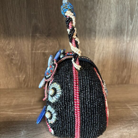 MARY FRANCES Red Check Floral Beaded Handbag NWOT - Picture 4 of 6